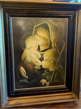 Vintage Religious Family Portrait Print in Gold and Black Frame